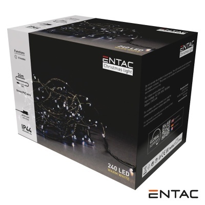 Caixa de luzes de Natal ENTAC 240 LED branco quente com cabo preto