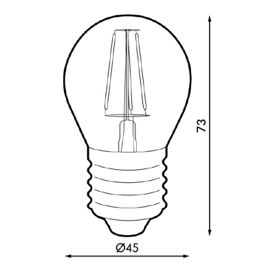 Desenho técnico de uma lâmpada incandescente com medidas