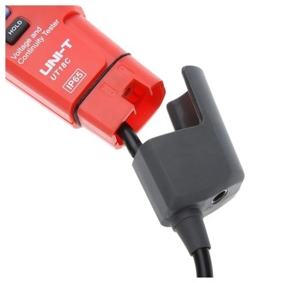 Testador de tensão e continuidade vermelho com cabo preto e ponta de prova