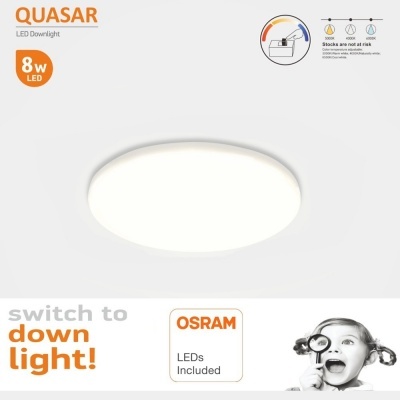 LED Downlight Quasar branco redondo 8W Osram com LEDs incluídos em fundo branco