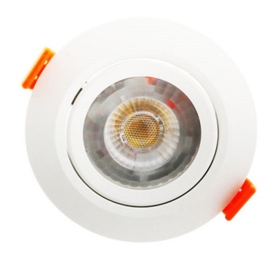 Candeeiro de embutir redondo branco com foco LED e presilhas laranja