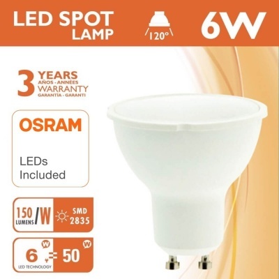 Lâmpada LED Spot Lamp OSRAM 6W com características técnicas e garantia
