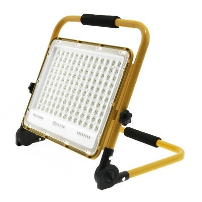 Projetor de luz LED portátil amarelo com painel quadrado e múltiplos LEDs