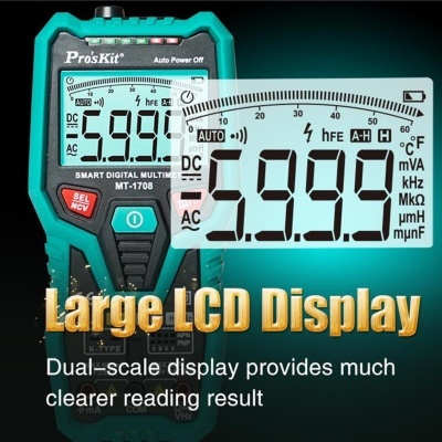 Multímetro digital portátil Pro'sKit MT-1708 com grande visor LCD
