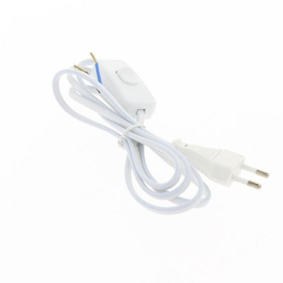 Cabo elétrico branco com plugue europeu e interruptor