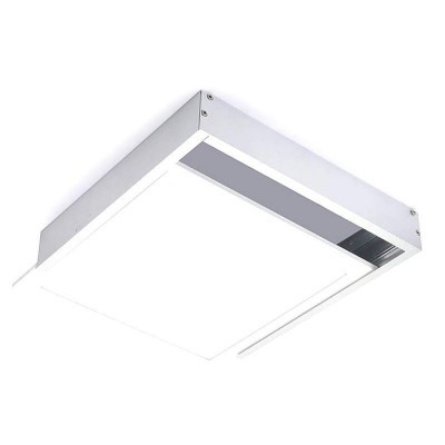 Candeeiro de teto quadrado metálico branco com painel plano e recorte lateral