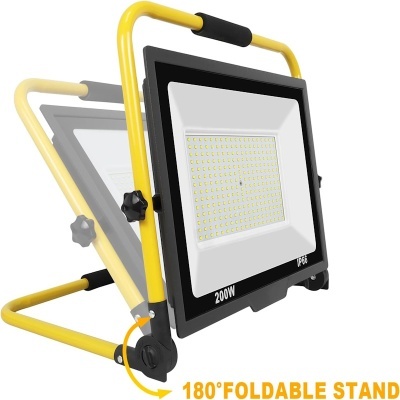 Projetor LED portátil com suporte dobrável amarelo