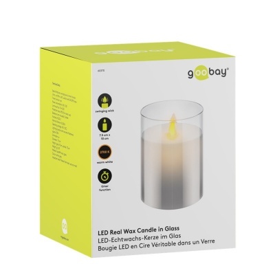 Caixa de vela LED de cera real em copo de vidro