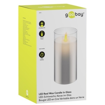 Embalagem de vela LED de cera real branca quente em vidro, marca goobay