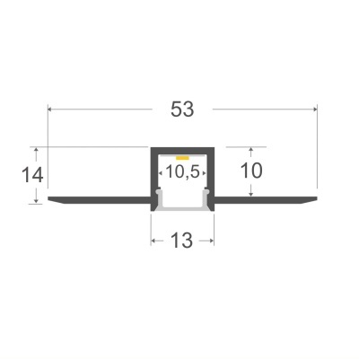 Desenho técnico de perfil de peça com medidas em milímetros