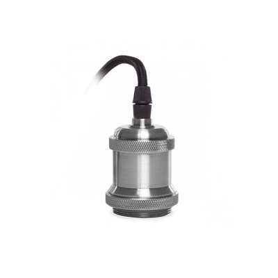 Candeeiro metálico prateado com cabo preto