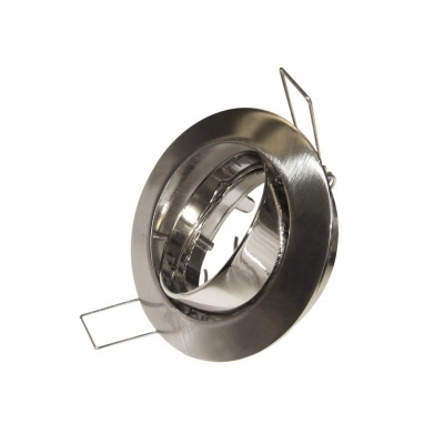 iluminação embutida circular em metal prateado com suporte lateral