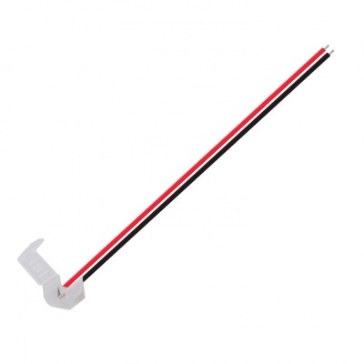 Conector elétrico com fios vermelho e preto