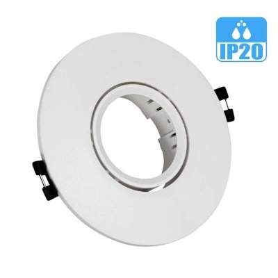 Dispositivo circular branco para montagem de luminária embutida com suporte central ajustável