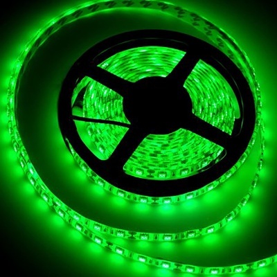 Fita LED verde enrolada num carretel preto