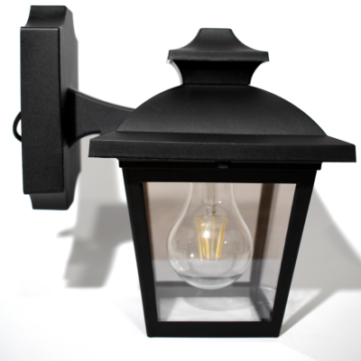 Candeeiro de parede exterior preto fosco com lâmpada visível