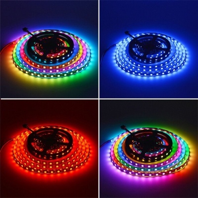 Tiras de luz LED coloridas enroladas em quatro quadrantes distintos
