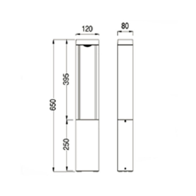 Desenho técnico de poste retangular com dimensões em milímetros