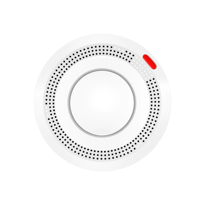 Detector de fumo branco circular com orifícios e indicador vermelho