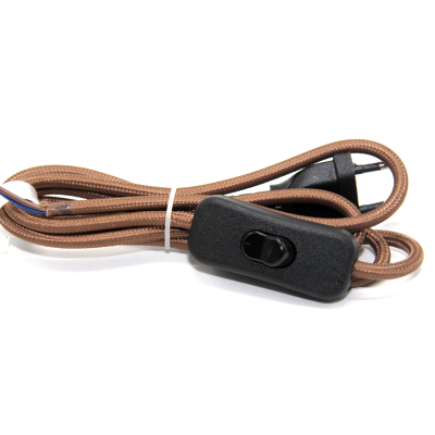 Cabo elétrico castanho com interruptor e tomada preta