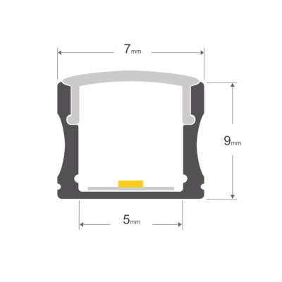 Diagrama técnico de componente cilíndrico com dimensões 7 x 9 x 5 mm