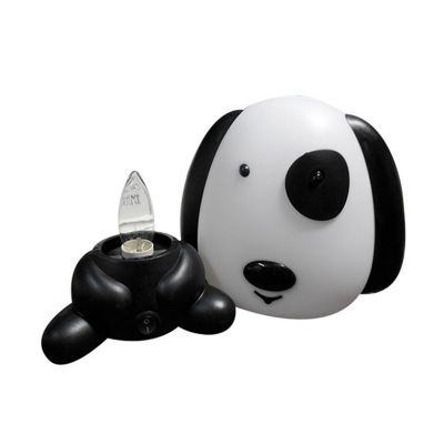 Candeeiro luz noturna em forma de cão branco e preto com lâmpada LED