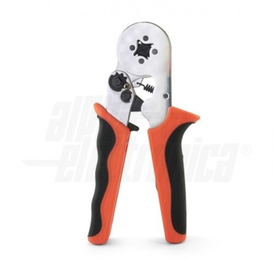 Alicate de crimpar com punhos laranja e preto e cabeça metálica prateada