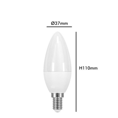 Lâmpada LED branca em forma de vela com dimensões e casquilho metálico