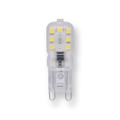 Lâmpada LED branca pequena com base G9 em plástico transparente