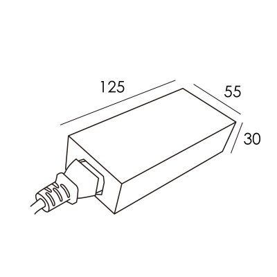 Desenho esquemático de carregador retangular com medidas 125x55x30 mm