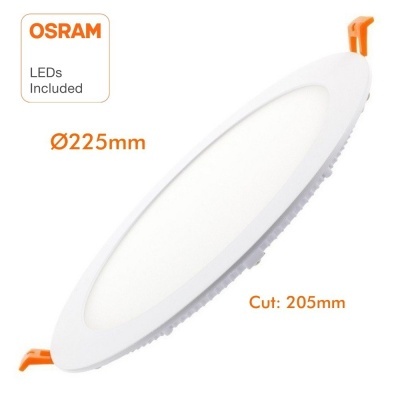 Luz LED redonda de encastrar branca com 225 mm de diâmetro e corte de 205 mm