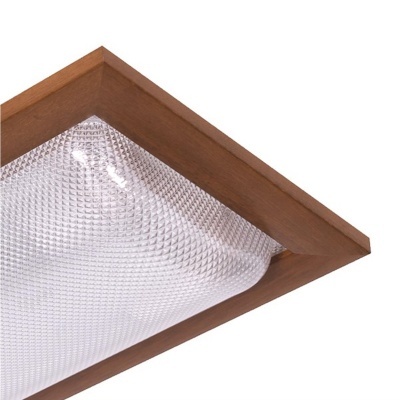 Candeeiro de teto de madeira com vidro texturizado branco