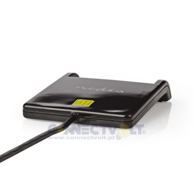 Leitor de cartões preto Nedis com cabo e chip amarelo
