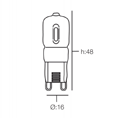 Diagrama técnico de lâmpada tubular G9 com medidas