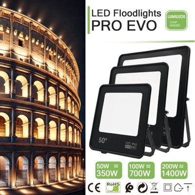 Projetores LED PRO EVO e foto do Coliseu iluminado à noite