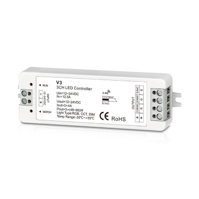 Controlador de LED V3 3 canais branco para luz RGB CCT dimmer