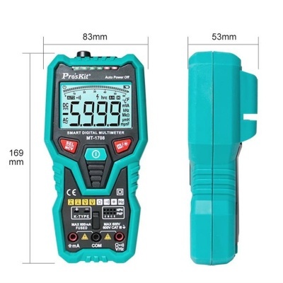Multímetro digital verde Pro'sKit MT-1708 com ecrã LCD e botões