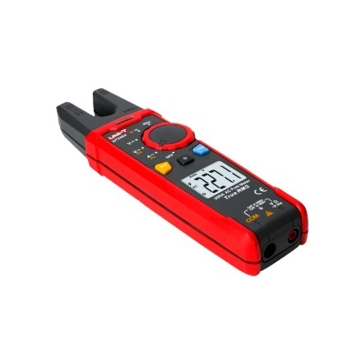 Aparelho digital de medição vermelho e preto com visor LCD e botões coloridos