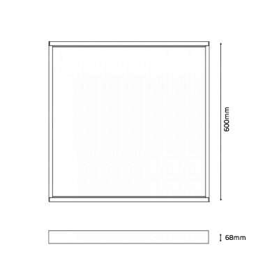 Esquema técnico de objeto quadrado com dimensões 650 mm por 646 mm