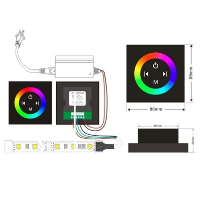 Painel de controlo táctil quadrado com anel colorido para fita LED
