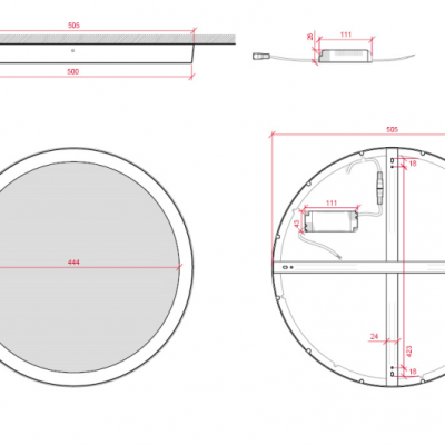 Desenho técnico de objeto circular com medidas e detalhes internos