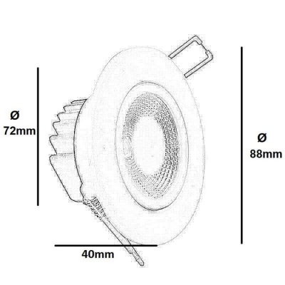 Foco de luz embutido redondo com medidas técnicas