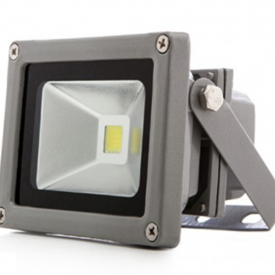 Projetor LED cinza com chip amarelo e refletor prateado