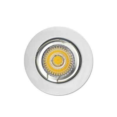 Luz LED embutida redonda com lente amarela e estrutura metálica prateada