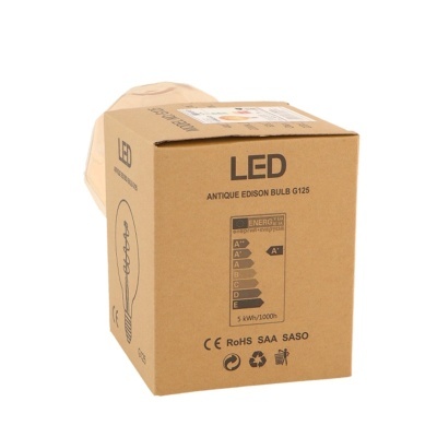 Caixa castanha de lâmpada LED Antique Edison Bulb G125 com etiquetas de eficiência energética