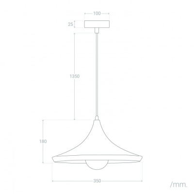 Desenho técnico de candeeiro suspenso branco com dimensões