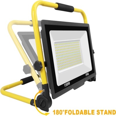 Projetor LED de trabalho com suporte dobrável amarelo e luz LED quadrada