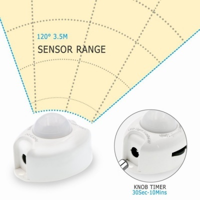 Sensor de movimento branco com ajuste de temporizador