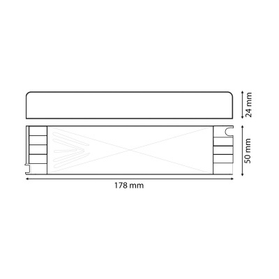 Desenho técnico de caixa retangular com medidas 178x50x24 mm