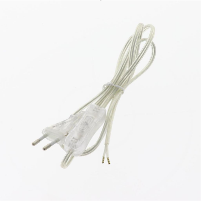 Cabo elétrico transparente com ficha de dois pinos e fios nus